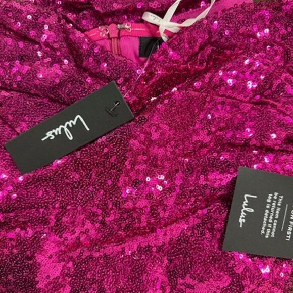 NWT Lulus Dancefloor Diva Magenta Sequin Strapless Skort Romper (size S) - Picture 6 of 10